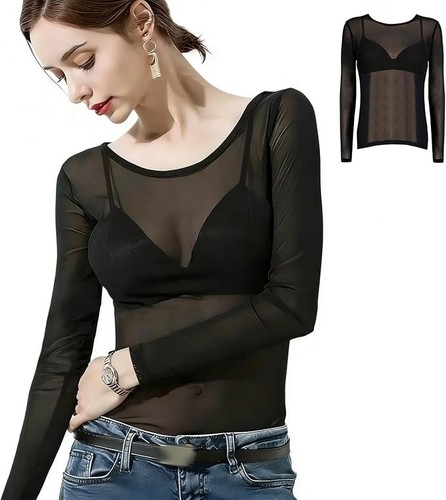 Damen mesh oberteile langarm - damen,
