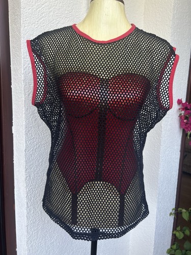 Netzshirt schwarz mit rotem