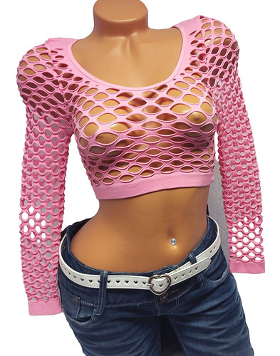 Netzshirt cropped bauchfrei - cropped,